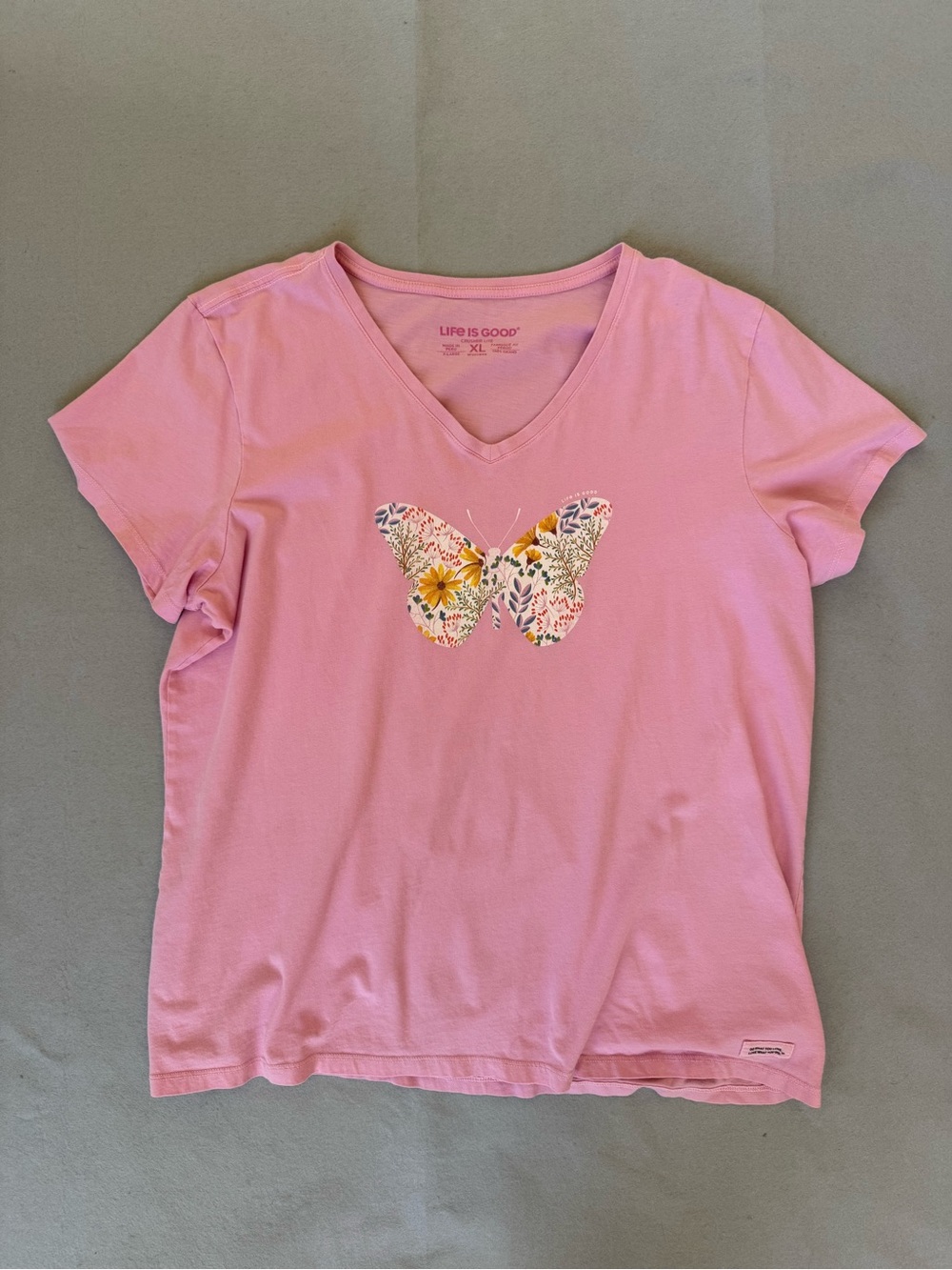 Life Is Good Wildflower Butterfly Women’s V-Neck Crusher Lite Tee - Size XL